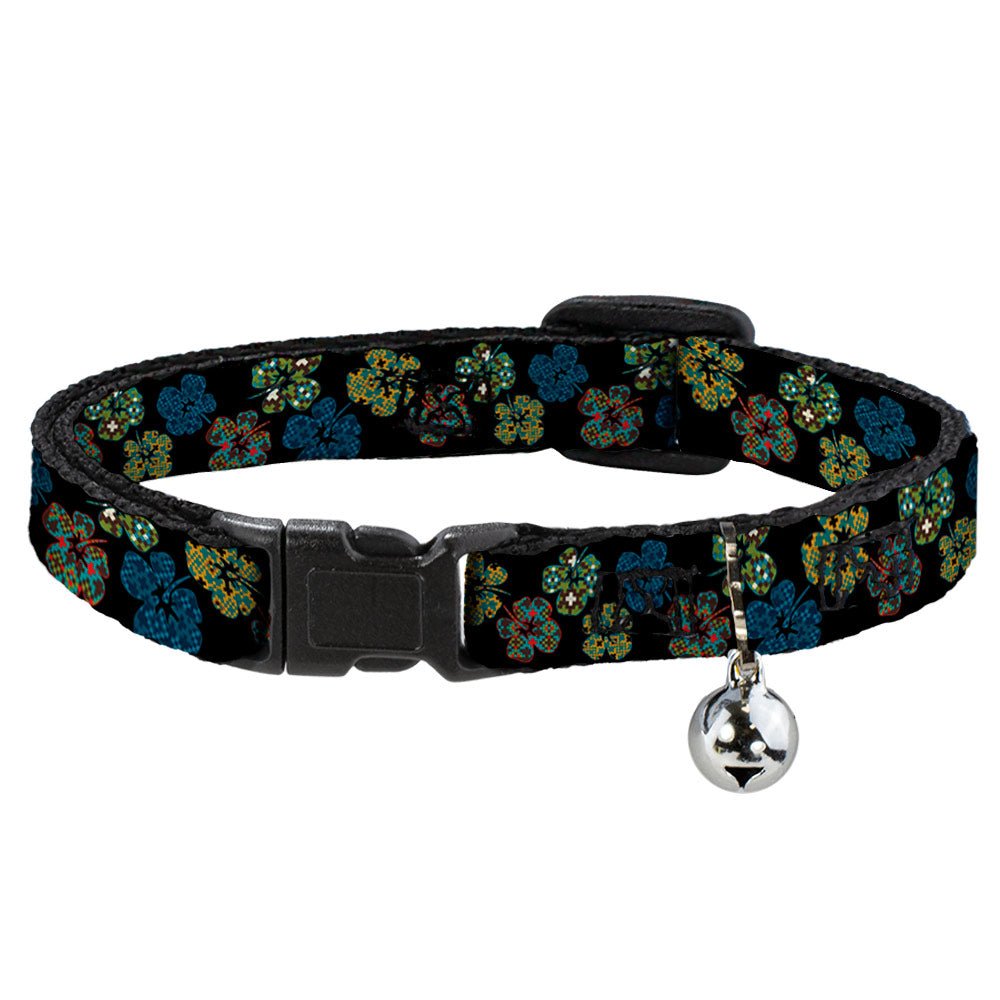 Cat Collar Breakaway - Pixilated Hibiscus Flowers Black Multi Color Breakaway Cat Collars Buckle-Down   