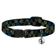 Cat Collar Breakaway - Pixilated Hibiscus Flowers Black Multi Color Breakaway Cat Collars Buckle-Down   