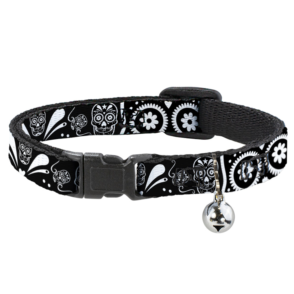 Cat Collar Breakaway - Sugar Skulls Black White Breakaway Cat Collars Buckle-Down   