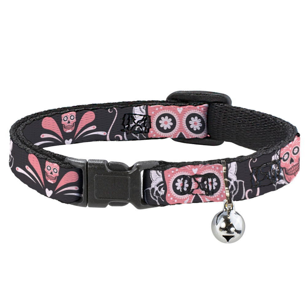 Cat Collar Breakaway - Sugar Skulls Gray Pink Breakaway Cat Collars Buckle-Down   