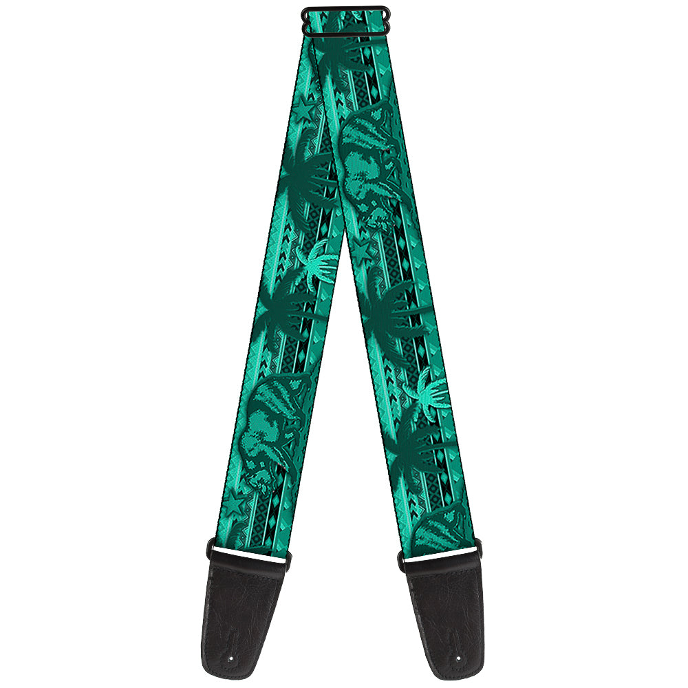 Guitar Strap - Cali Bear Palm Trees Geometric Green Guitar Straps Buckle-Down   