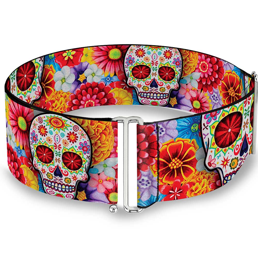 Cinch Waist Belt - Sugar Skull Starburst White Multi Color Womens Cinch Waist Belts Thaneeya McArdle   