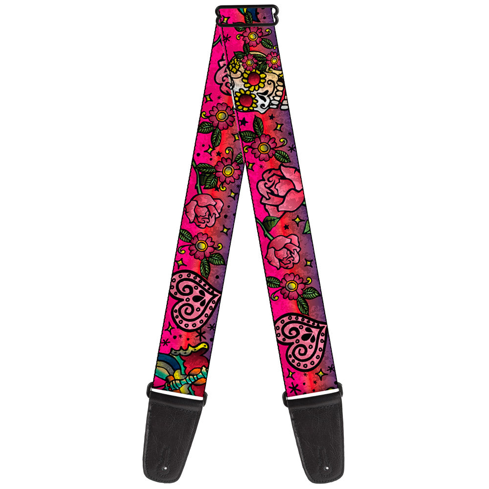 Guitar Strap - Love Kills CLOSE-UP Pink Guitar Straps Buckle-Down   