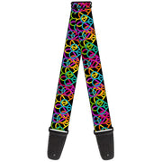 Guitar Strap - Peace Hearts Stacked Black Neon Guitar Straps Buckle-Down   
