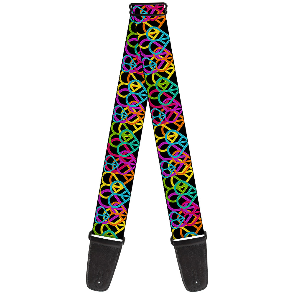 Guitar Strap - Peace Hearts Stacked Black Neon Guitar Straps Buckle-Down   