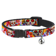 Cat Collar Breakaway with Bell - Sugar Skull Starburst White Multi Color Breakaway Cat Collars Thaneeya McArdle   