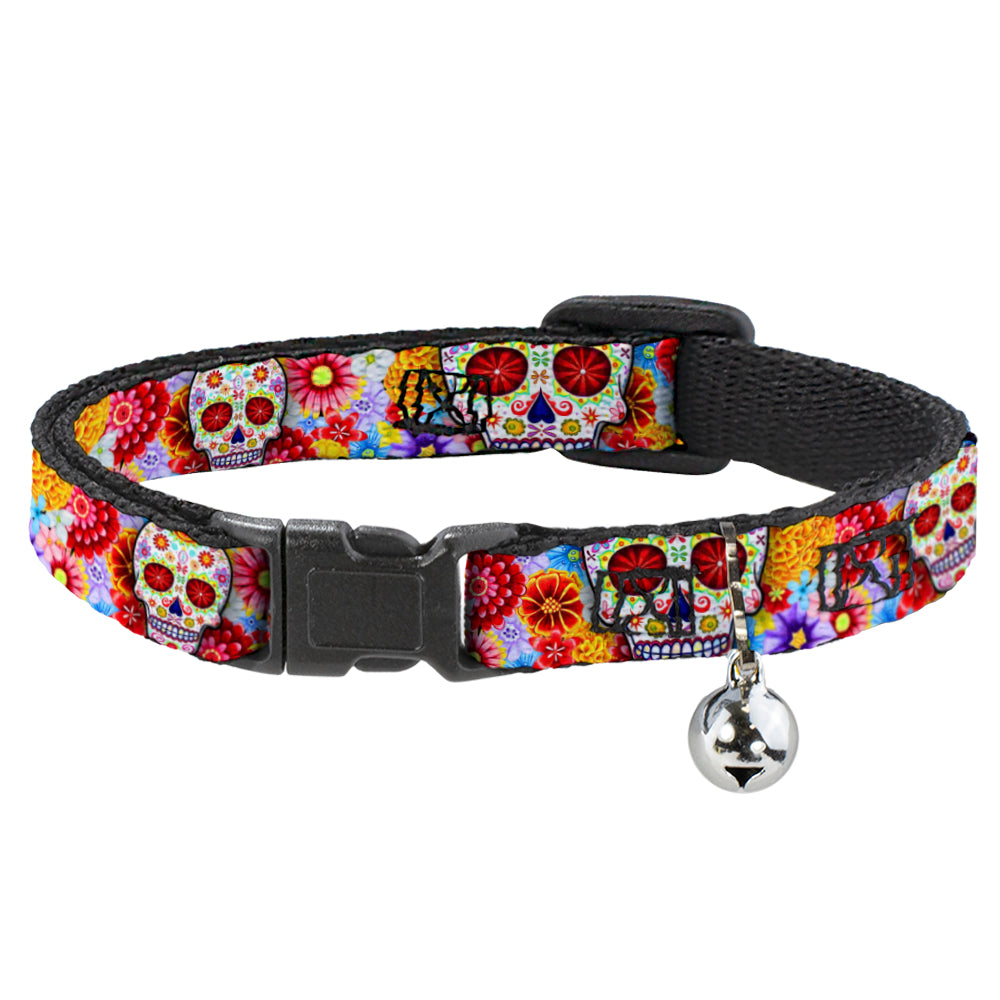 Cat Collar Breakaway with Bell - Sugar Skull Starburst White Multi Color Breakaway Cat Collars Thaneeya McArdle   
