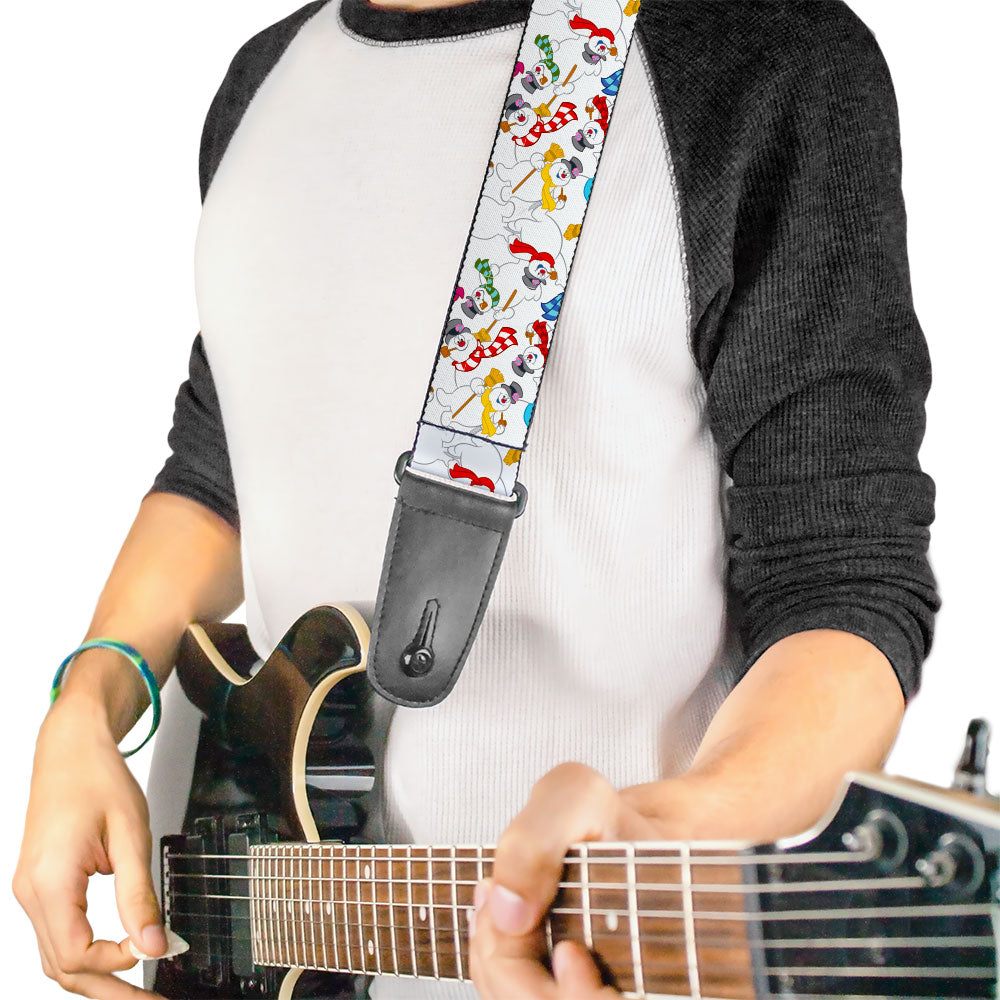 Guitar Strap - Frosty the Snowman Pose Scattered White Guitar Straps Frosty the Snowman
