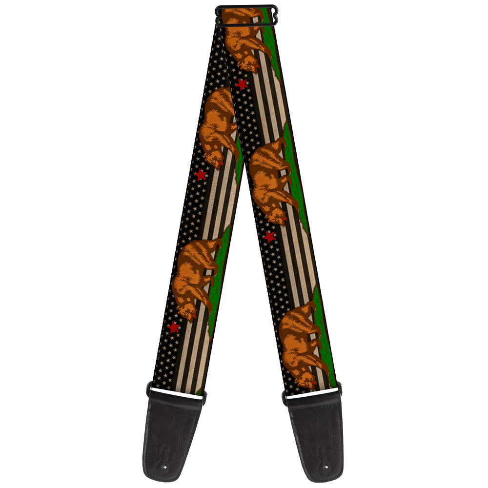 Guitar Strap - Cali Bear Star US Flag Stretch Black White Red Guitar Straps Buckle-Down   