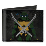Canvas Bi-Fold Wallet - Leonardo Crossed Katana Dark Pose Black Grays Canvas Bi-Fold Wallets Teenage Mutant Ninja Turtles