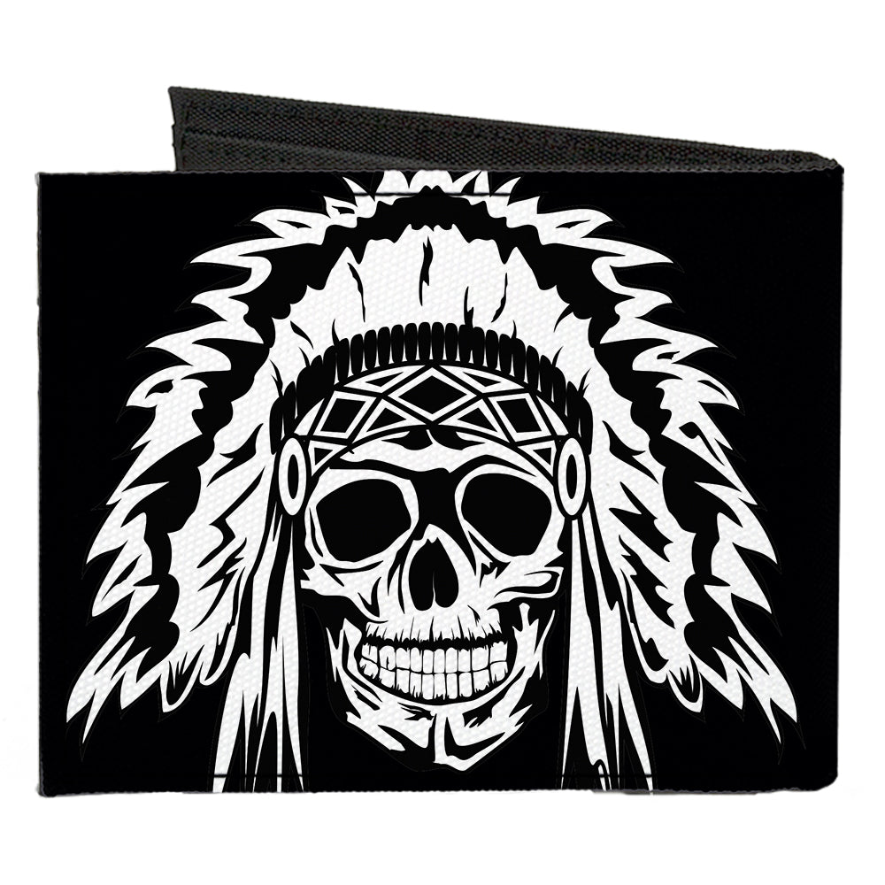 Canvas Bi-Fold Wallet - Native American Skull Black White Canvas Bi-Fold Wallets Buckle-Down   