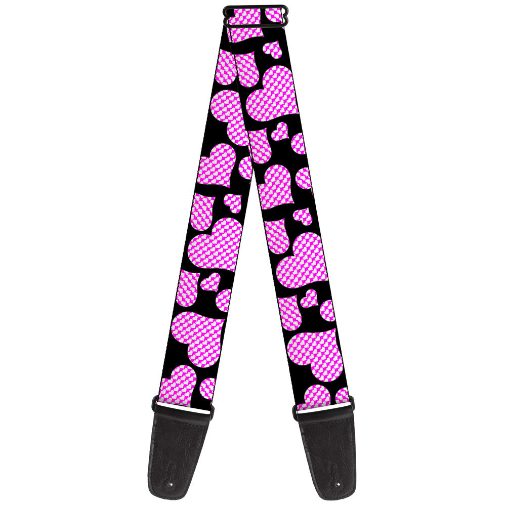 Guitar Strap - Eighties Hearts Black Fuchsia White Guitar Straps Buckle-Down   