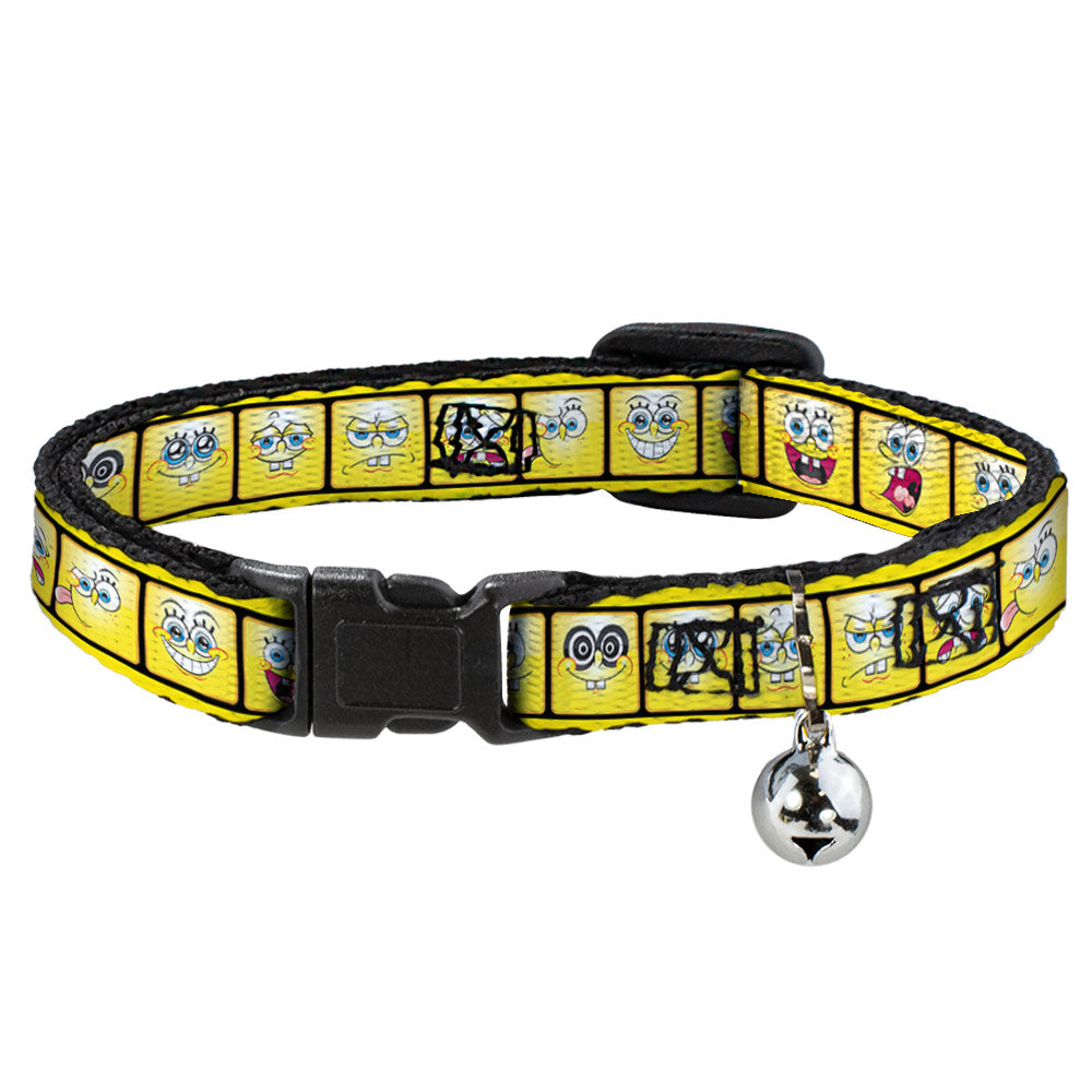 Cat Collar Breakaway with Bell - SpongeBob 10-Expressions Filmstrip Yellows Black White Breakaway Cat Collars SpongeBob SquarePants