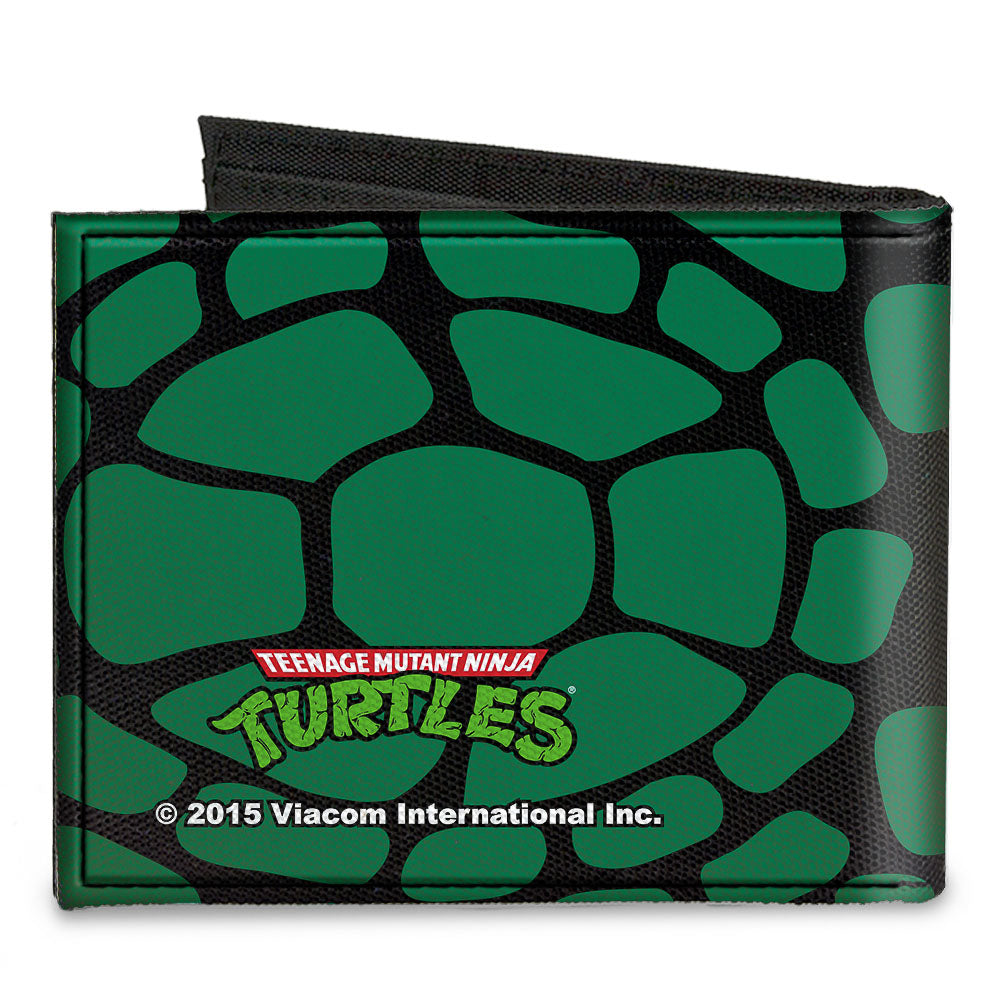 Canvas Bi-Fold Wallet - Classic TMNT Turtle Faces Black Green Turtle Shell Canvas Bi-Fold Wallets Nickelodeon   