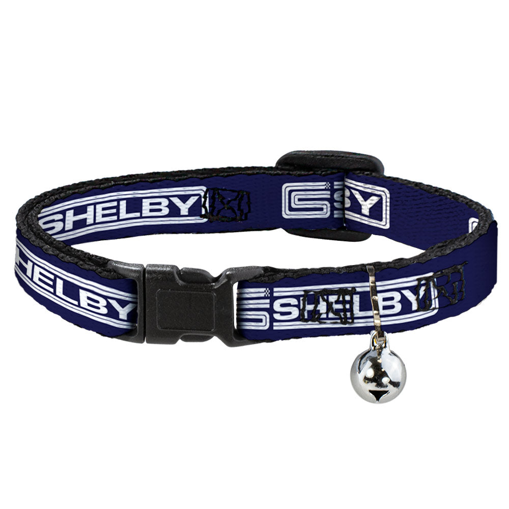 Cat Collar Breakaway with Bell - Carroll Shelby CS SHELBY Racing Logo Block Navy White - NARROW Fits 8.5-12" Breakaway Cat Collars Shelby