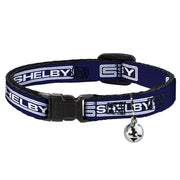 Cat Collar Breakaway with Bell - Carroll Shelby CS SHELBY Racing Logo Block Navy White - NARROW Fits 8.5-12" Breakaway Cat Collars Shelby