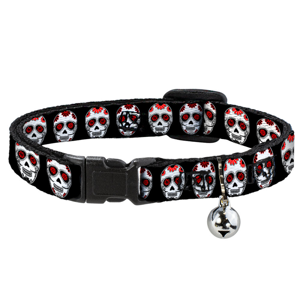 Cat Collar Breakaway - Sugar Skulls Black White Red Breakaway Cat Collars Buckle-Down   