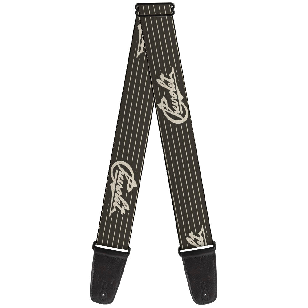 Guitar Strap - CHEVROLET Heritage Script Stripe Charcoal Tan Guitar Straps GM General Motors   