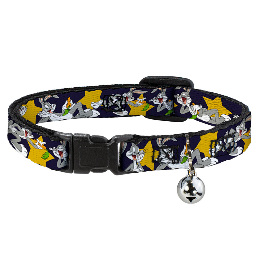 Cat Collar Breakaway - Bugs Bunny Poses Stars Navy Breakaway Cat Collars Looney Tunes   