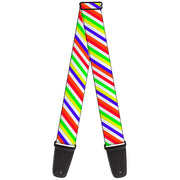 Guitar Strap - Diagonal Stripes White Multi Neon Guitar Straps Buckle-Down   