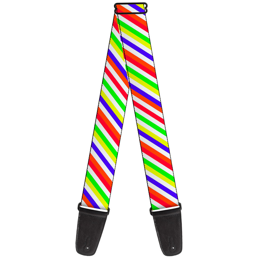 Guitar Strap - Diagonal Stripes White Multi Neon Guitar Straps Buckle-Down   