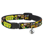 MARVEL COMICS Cat Collar Breakaway - Retro IRON FIST Action Pose Comic Scene Blocks Black Green Yellow Breakaway Cat Collars Marvel Comics   