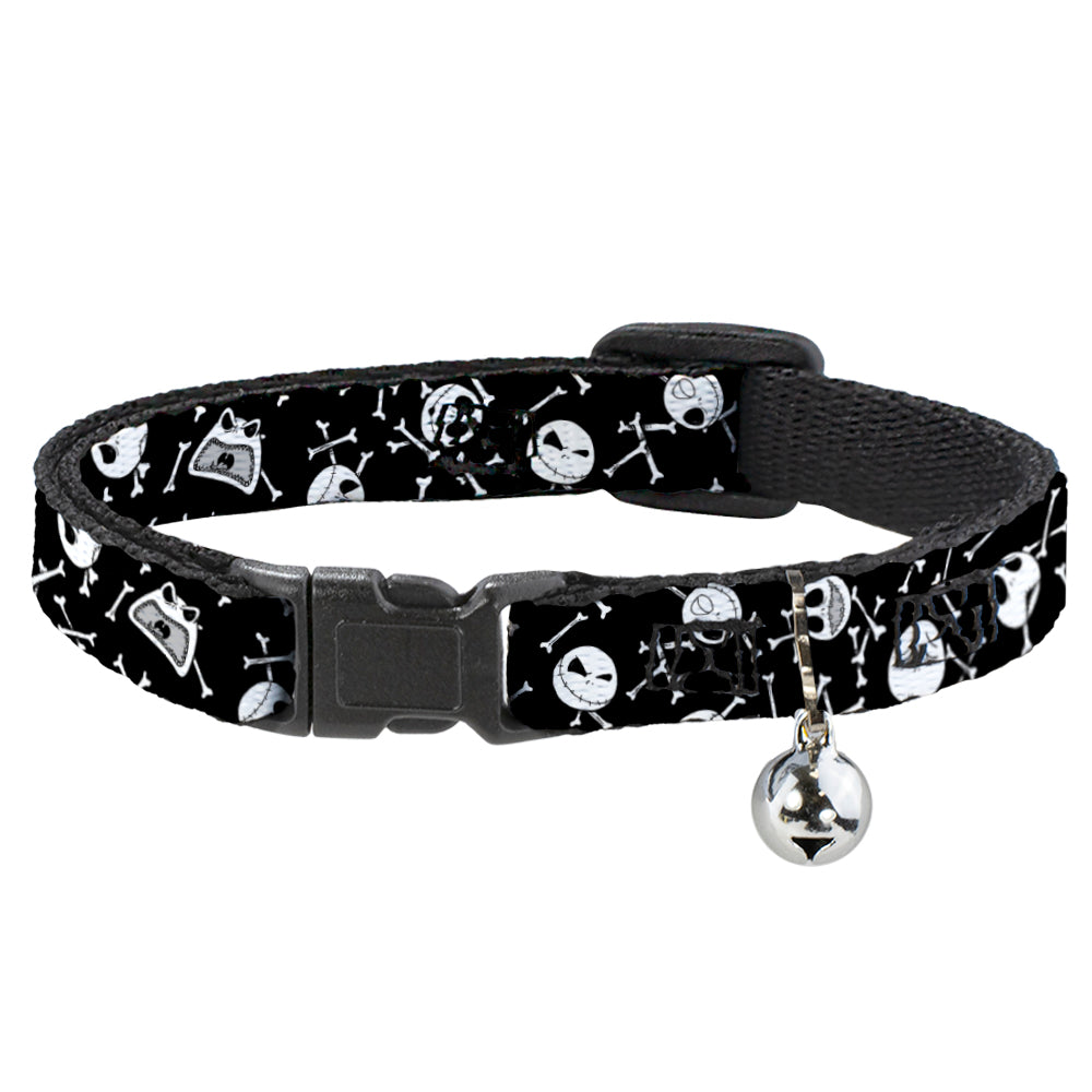 Cat Collar Breakaway - Jack Expressions Bones Scattered Black White Breakaway Cat Collars Disney   