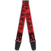 Guitar Strap - Grateful Dead Text w Skull & Roses Red Guitar Straps Grateful Dead   