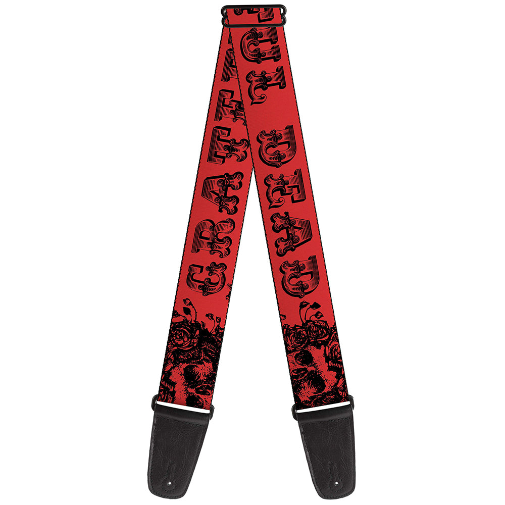 Guitar Strap - Grateful Dead Text w Skull & Roses Red Guitar Straps Grateful Dead   