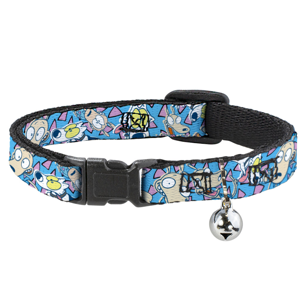 Cat Collar Breakaway with Bell - Rocko & Spunky Scattered Expressions Triangles Blue Lavender Breakaway Cat Collars Ren and Stimpy