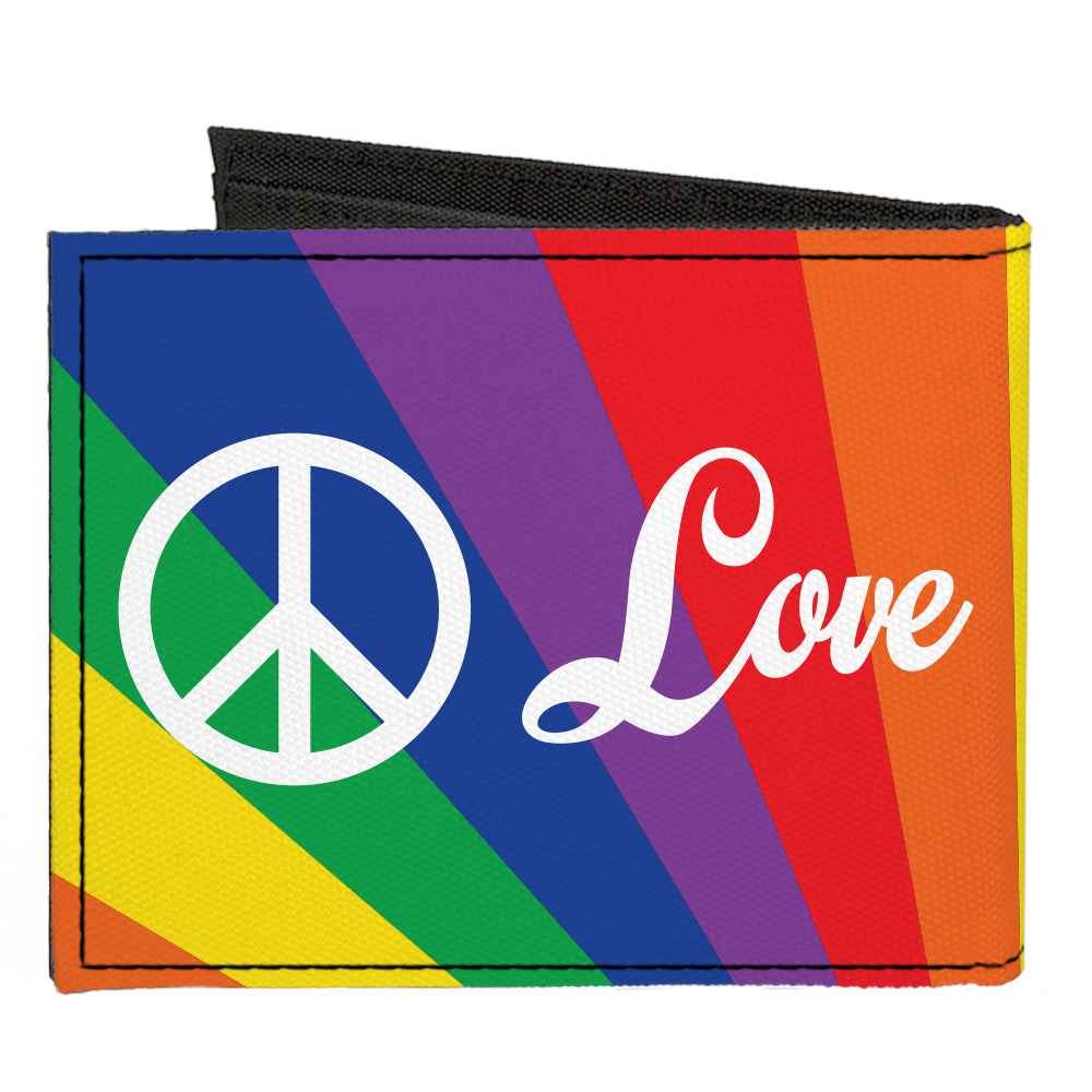 Canvas Bi-Fold Wallet - PEACE and LOVE Rainbow Rays Multi Color White Canvas Bi-Fold Wallets Buckle-Down   
