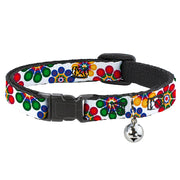 Cat Collar Breakaway - Psychedelic Daisies CLOSE-UP White Multi Color Breakaway Cat Collars Buckle-Down   