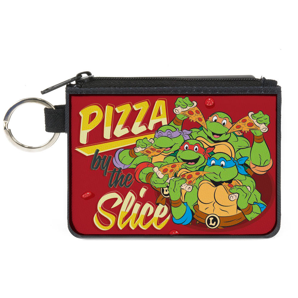 Canvas Zipper Wallet - MINI X-SMALL - Classic TMNT Turtles Pose16 PIZZA BY THE SLICE Reds Yellows Canvas Zipper Wallets Teenage Mutant Ninja Turtles