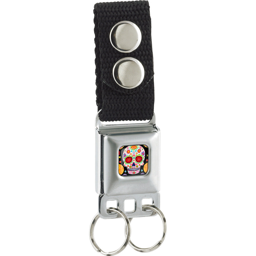 Keychain - Sugar Skull Starburst Full Color Black Multi Color Keychains Thaneeya McArdle   