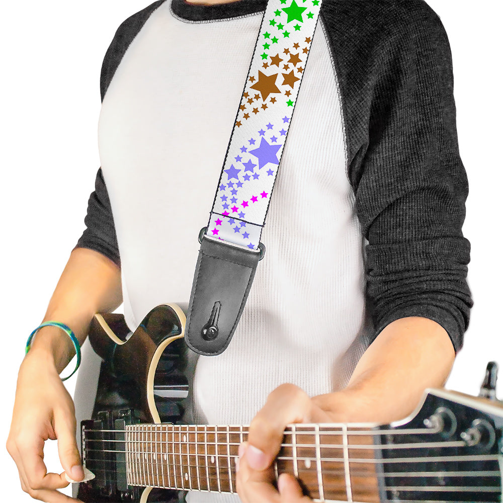 Guitar Strap - Falling Stars White Multi Color Guitar Straps Buckle-Down   