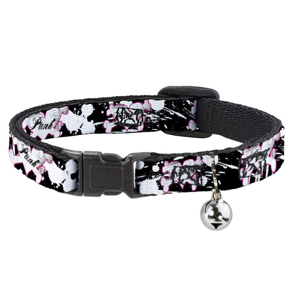 Cat Collar Breakaway - Punk Princess Heart & Cross Bones w Splatter Black White Breakaway Cat Collars Buckle-Down   