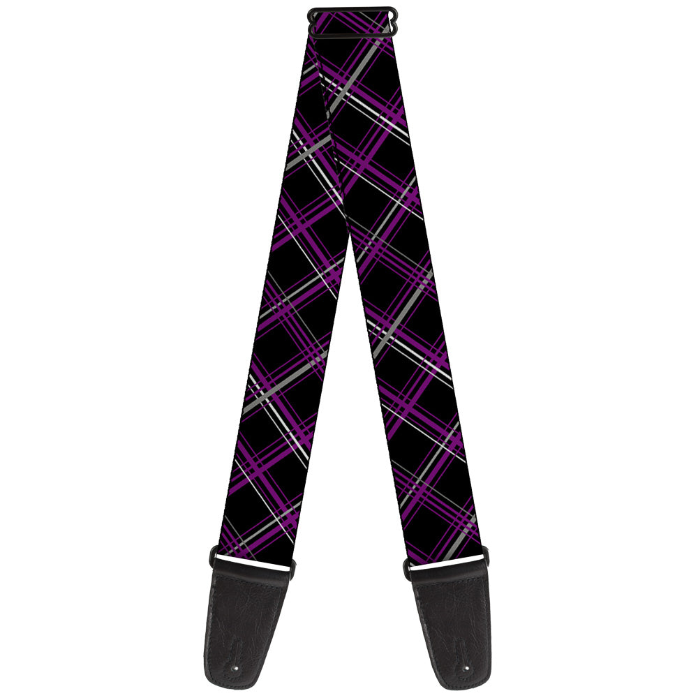 Guitar Strap - Plaid Black Purple Gray Guitar Straps Buckle-Down   