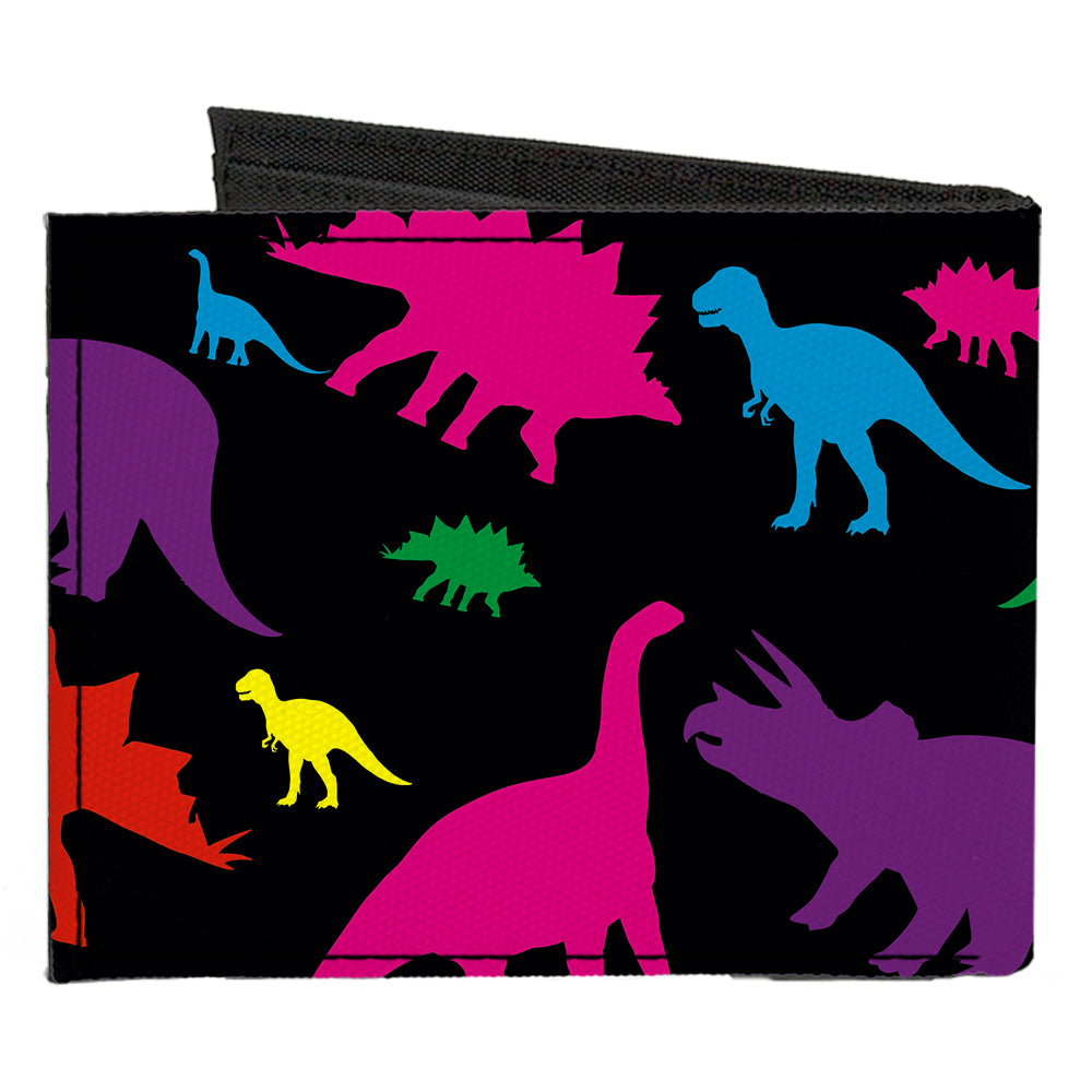 Canvas Bi-Fold Wallet - Dinosaur Silhouette Black Multi Color Canvas Bi-Fold Wallets Buckle-Down   