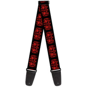 Guitar Strap - BD Skulls w Wings Black Red Guitar Straps Buckle-Down   