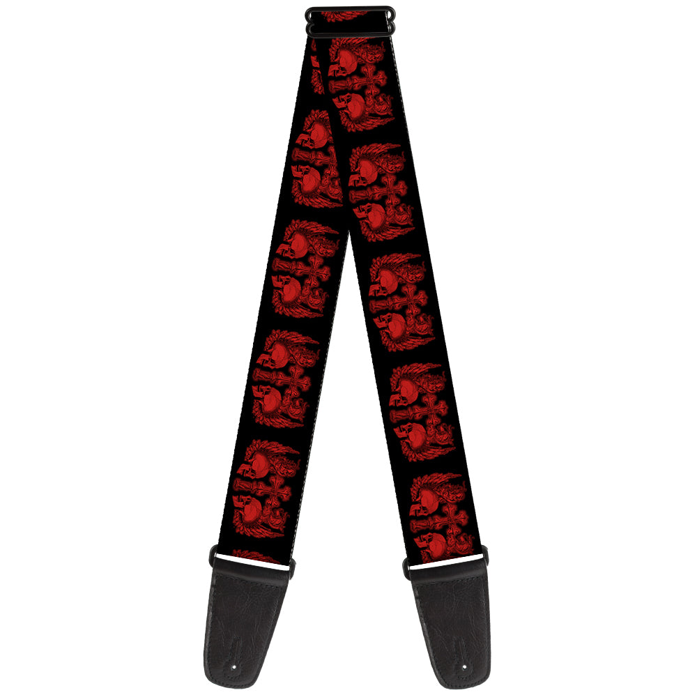 Guitar Strap - BD Skulls w Wings Black Red Guitar Straps Buckle-Down   