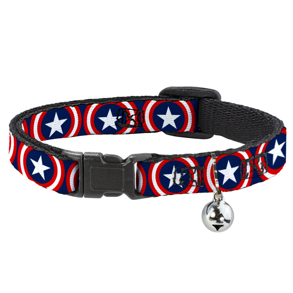 MARVEL UNIVERSE Cat Collar Breakaway - Captain America Shield Repeat Navy Breakaway Cat Collars Marvel Comics   