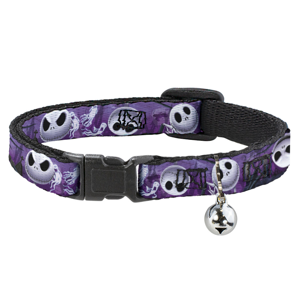 Cat Collar Breakaway - Jack Expressions Ghosts in Cemetery Purples Grays White Breakaway Cat Collars Disney   