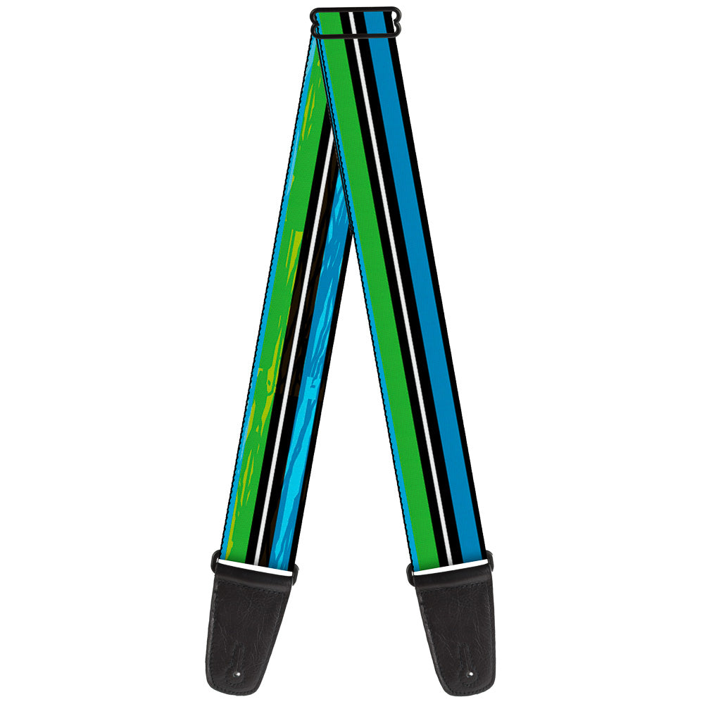 Guitar Strap - Scribble Stripes Blue Green White Guitar Straps Buckle-Down   