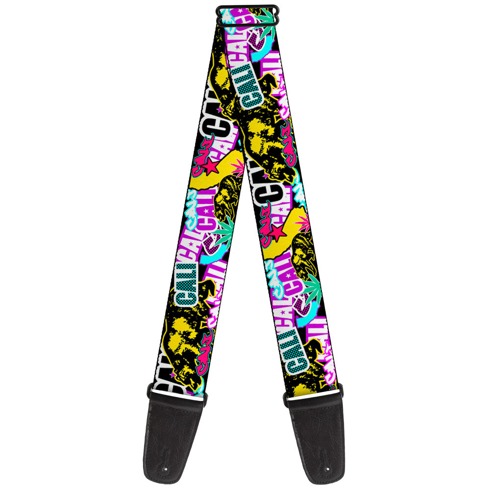 Guitar Strap - Cali Bear CALI Graffiti Pot Leaves Black Multi Color Guitar Straps Buckle-Down   