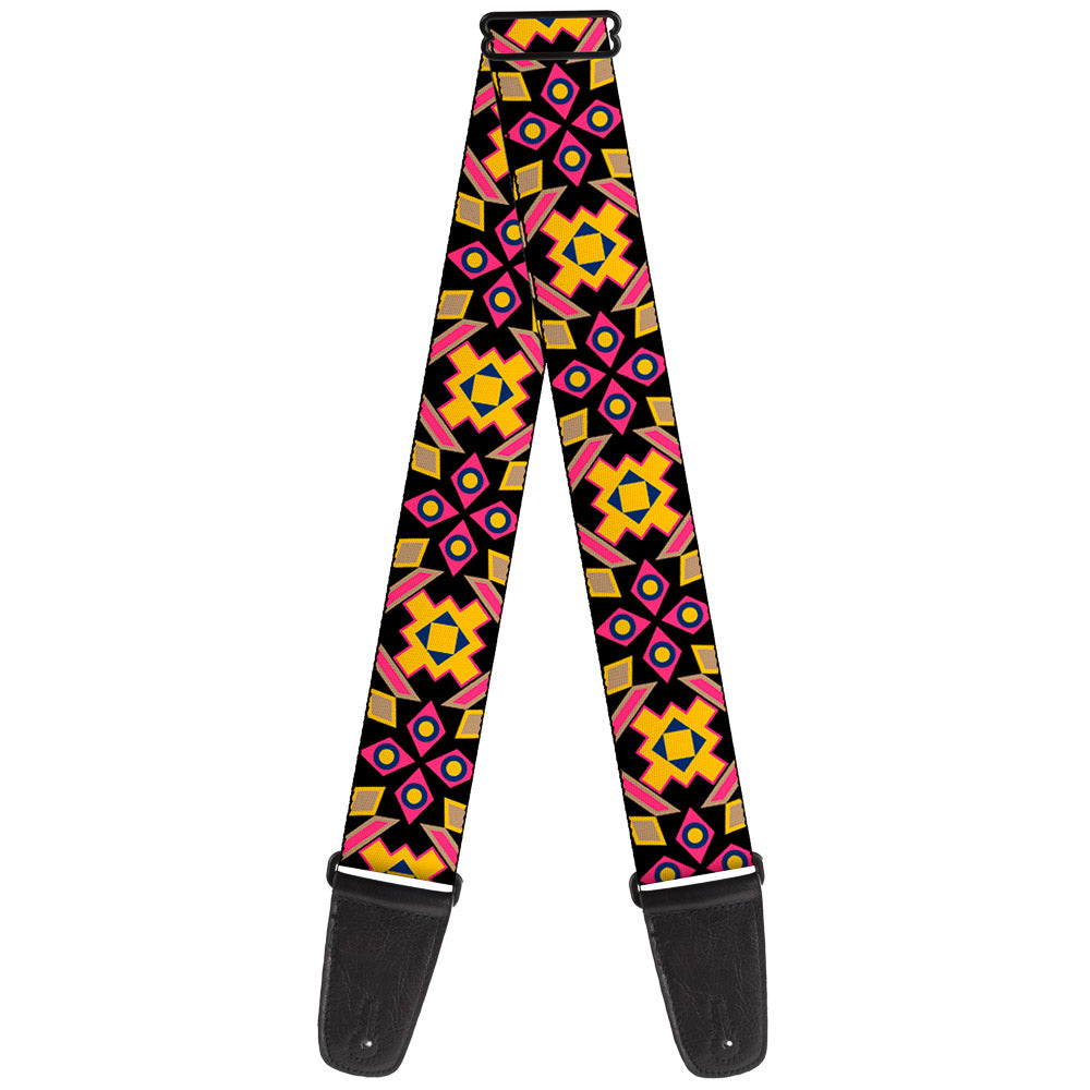 Guitar Strap - Geometric Sunburst Black Pink Yellow Blue Guitar Straps Buckle-Down   