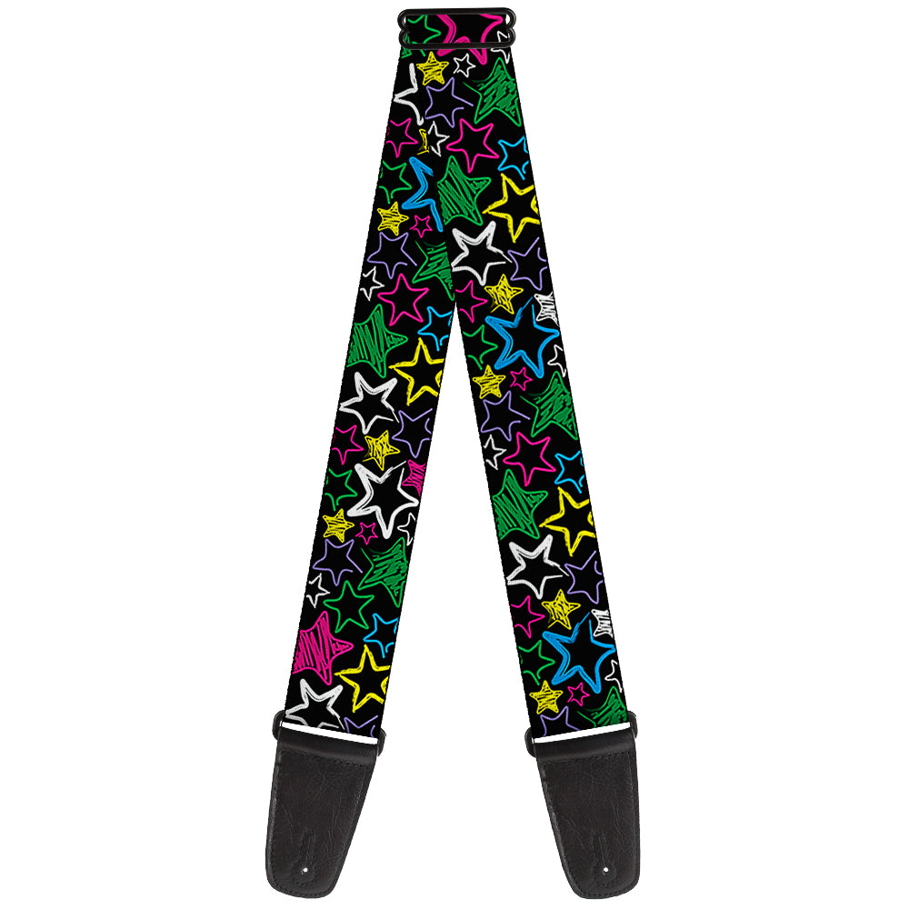 Guitar Strap - Sketch Stars Black Multi Color Guitar Straps Buckle-Down   