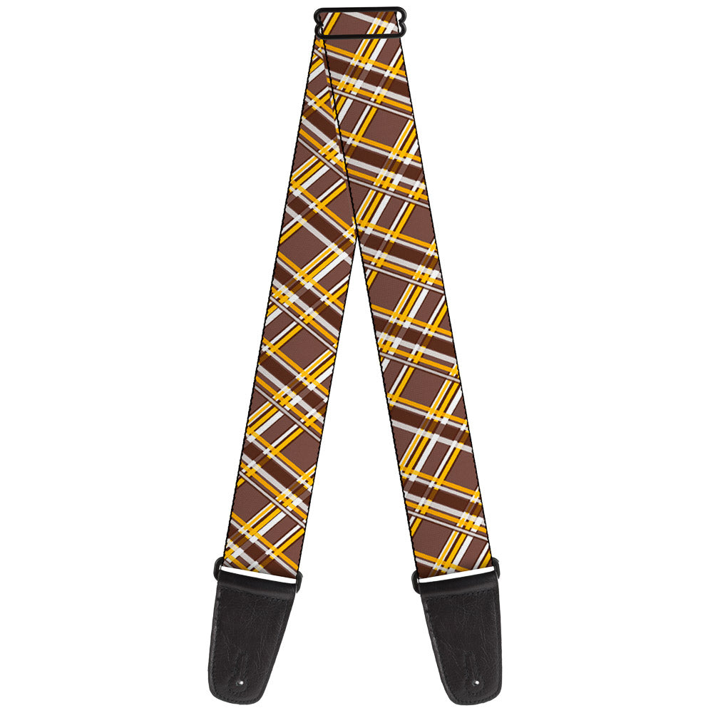 Guitar Strap - Plaid X Brown White Gold Guitar Straps Buckle-Down   