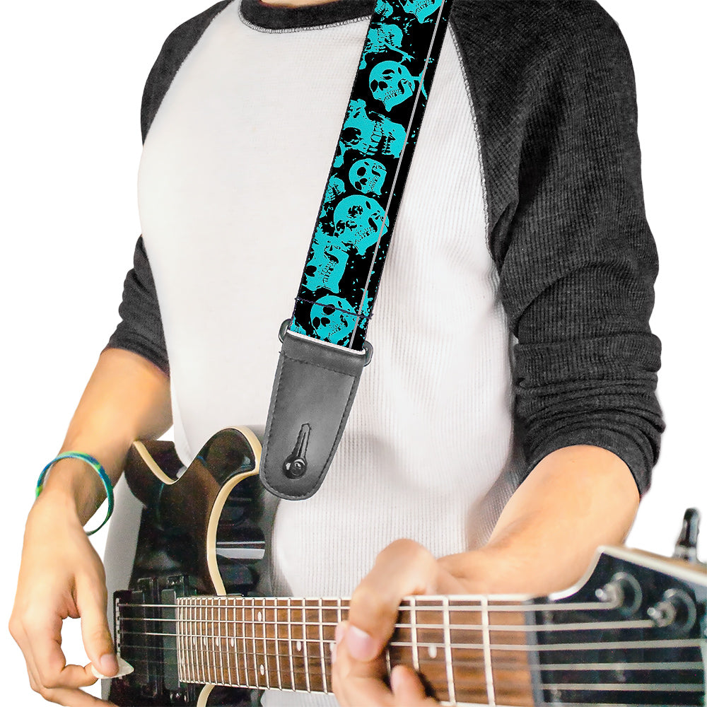 Guitar Strap - Skulls Stacked Weathered Black Teal Guitar Straps Buckle-Down   