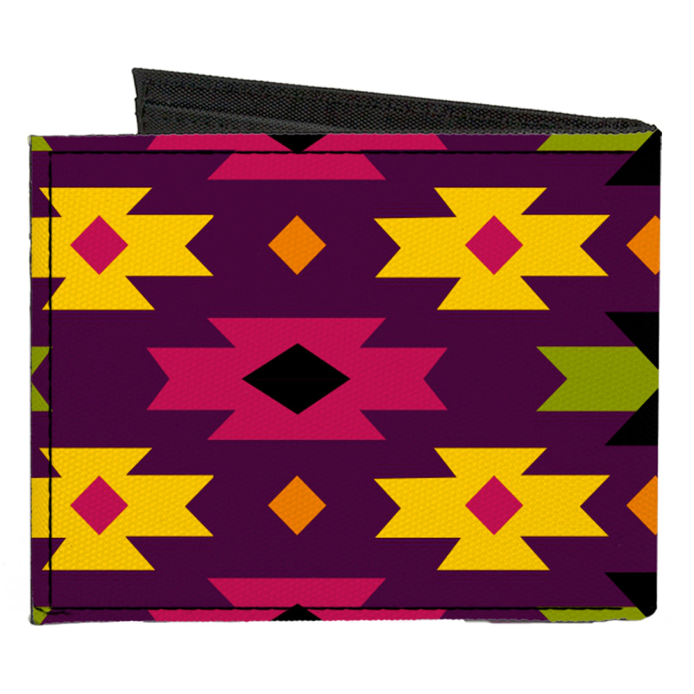Canvas Bi-Fold Wallet - Mini Navajo Purple Yellow Pink Green Canvas Bi-Fold Wallets Buckle-Down   