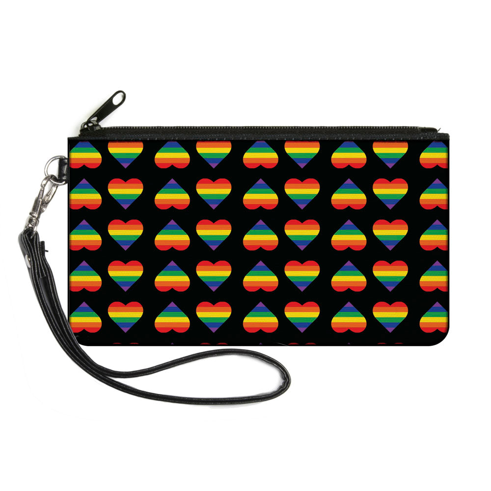 Canvas Zipper Wallet - SMALL - Rainbow Hearts Flip Black Multi Color Canvas Zipper Wallets Buckle-Down   